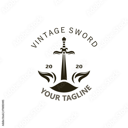 Sword vintage logo design. illustration sword element, can be used as logotype, icon, template coat of arms