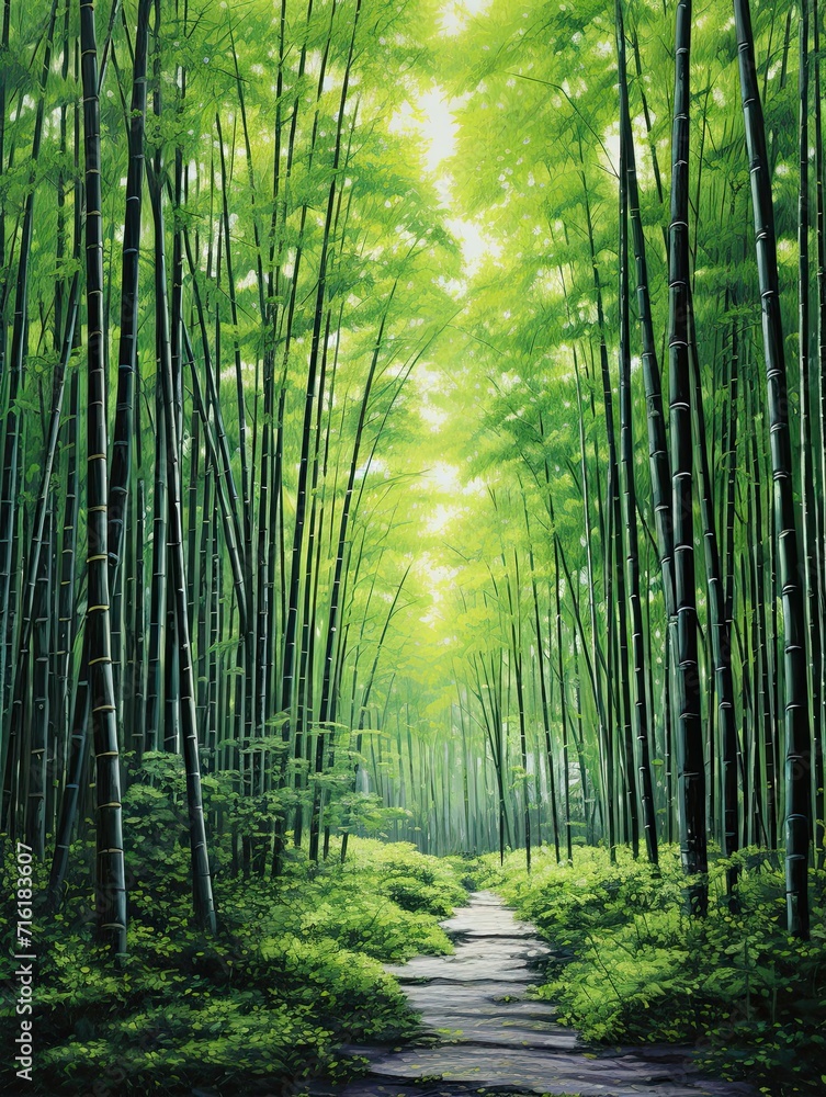 Fototapeta premium Serene Bamboo Groves: Contemporary Acrylic Landscape Art