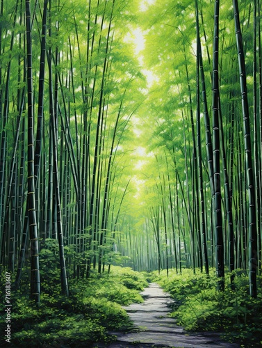Serene Bamboo Groves: Contemporary Acrylic Landscape Art