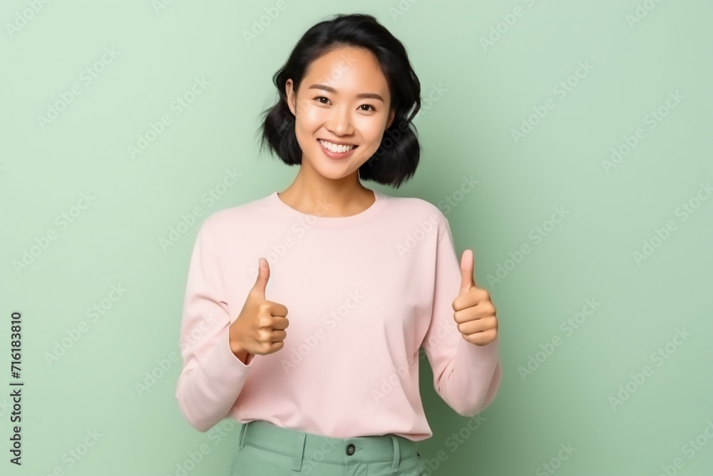 woman showing thumbs up sign with generative ai woman showing thumbs up sign with generative ai