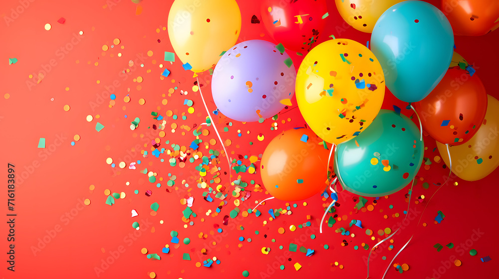 Vibrant bursts of colorful balloons and confetti add a lively touch to any party setting, creating a playful and festive atmosphere Vibrant bursts of colorful balloons and confetti add a lively touch to any party setting, creating a playful and festive atmosphere
