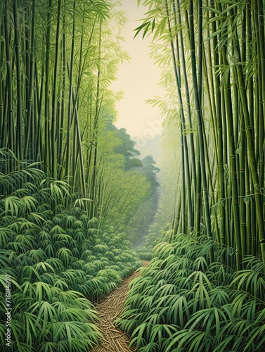 Serene Bamboo Groves  Captivating Valley Landscape with Rolling Bamboo Hills
