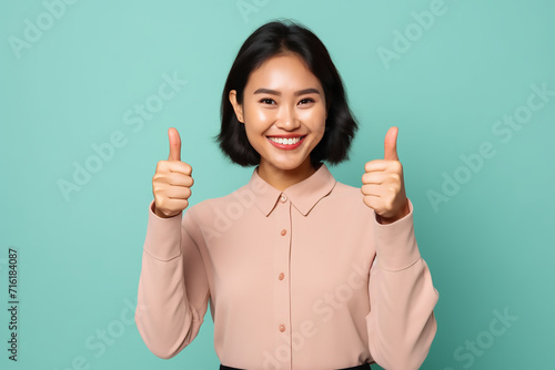 woman showing thumbs up sign with generative ai