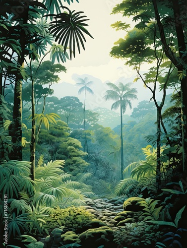 Jungle Meets Ocean: Serene Rainforest Canopies Coastal Print