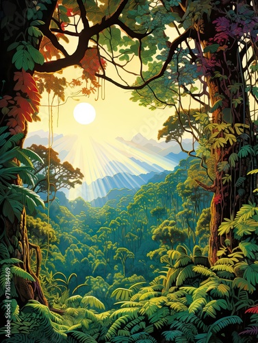 Golden Hour Illumination: Captivating Serenity in Rainforest Canopies