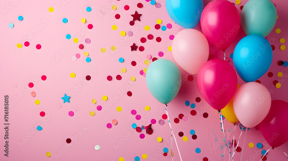 Vibrant bursts of pink and colorfulness dance among a group of playful balloons and party supplies, setting the stage for a celebration full of joy and excitement Vibrant bursts of pink and colorfulness dance among a group of playful balloons and party supplies, setting the stage for a celebration full of joy and excitement