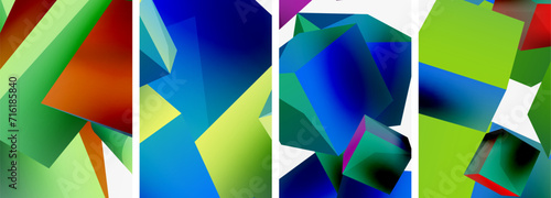 Flying 3d shapes, cubes and other geometric elements background design for wallpaper, business card, cover, poster, banner, brochure, header, website