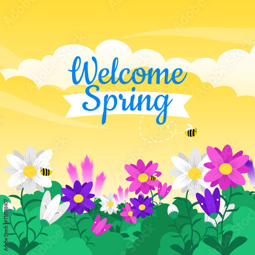 flat floral spring illustration background