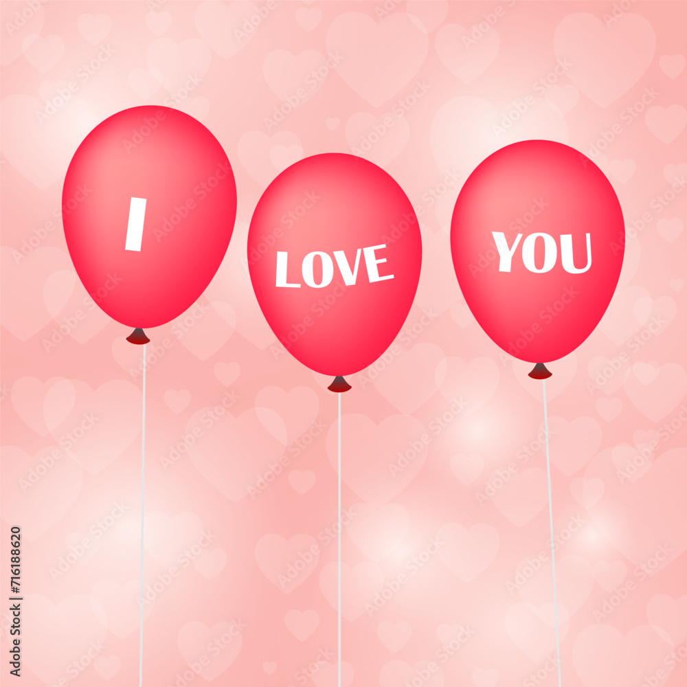 Red balloons i love you floating in the air. Valentines day 