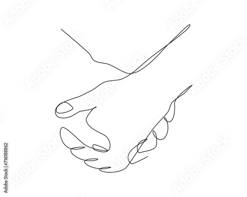 Continuous line art of Romantic couple holding hands in editable lineart vector illustration.