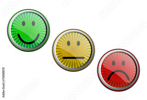 Set of three colored smiley icon vector isolated on a white background