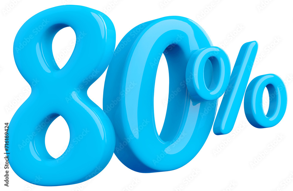 80 percentage off sale discount blue number 3d render