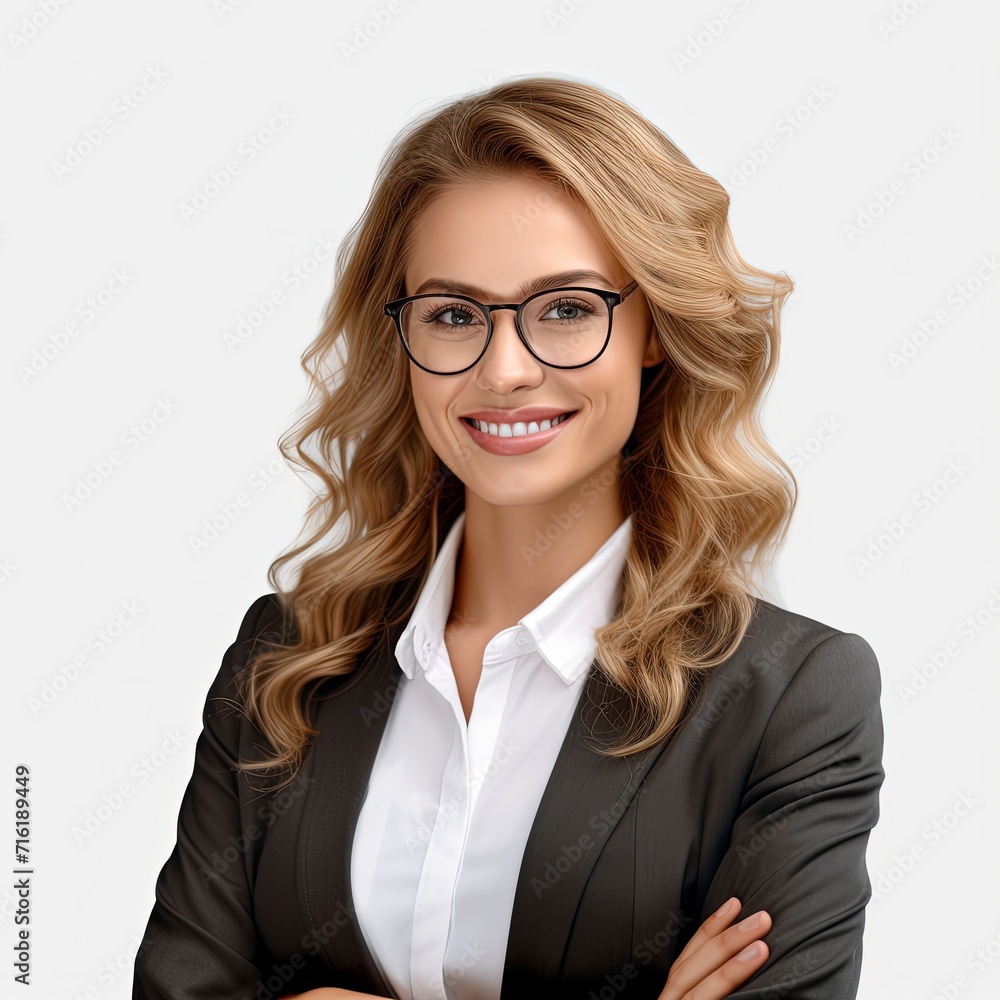 A happy business woman on transparent white background ultra realistic image, ultra hd, 8K with generative ai