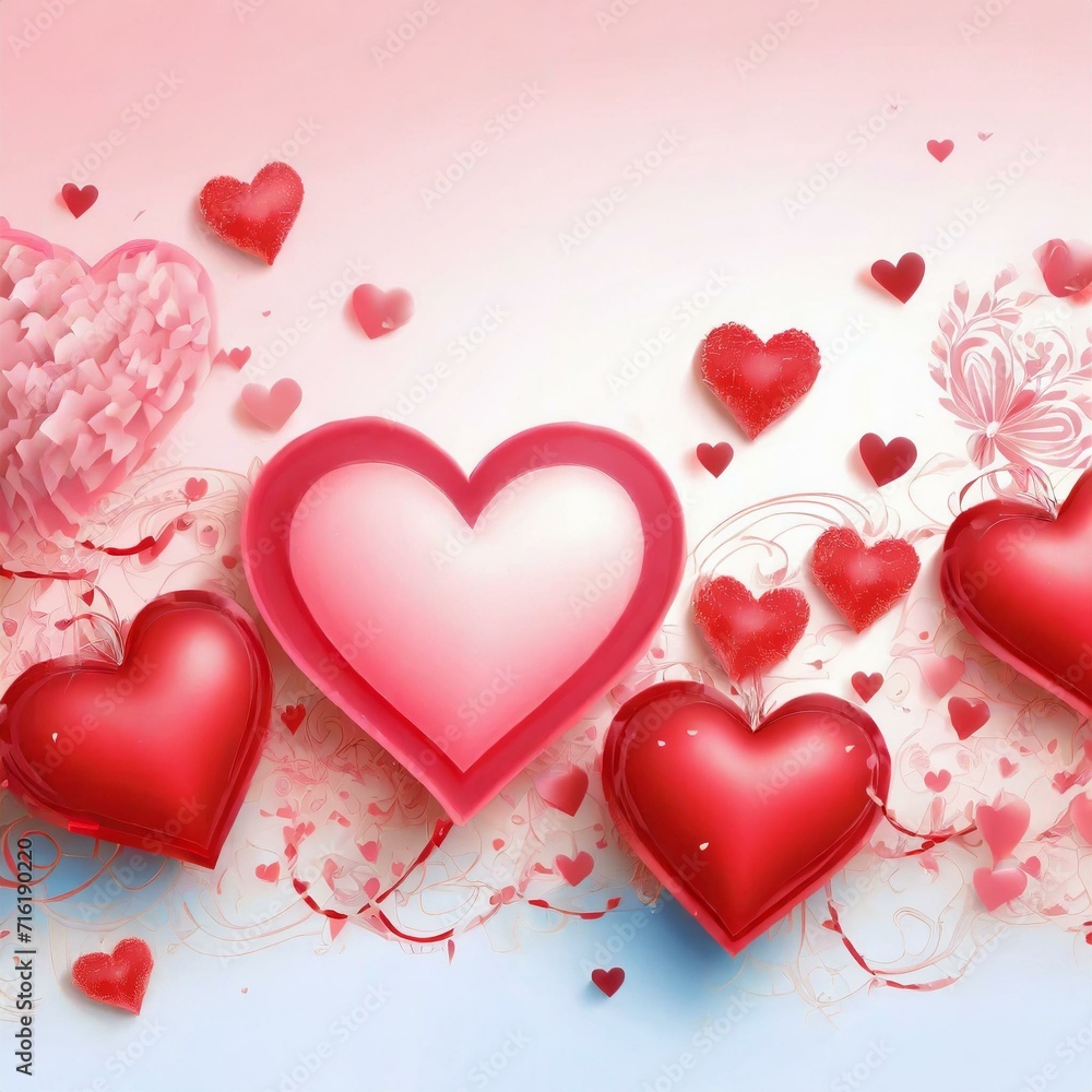 omantic Hearts and Floral Swirls on Pink Background