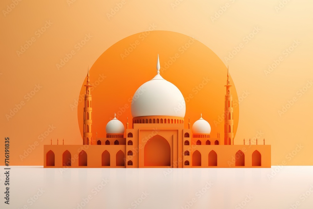 Ramadan Kareem background with mosque in paper cut style. Eid Mubarak Islamic concept