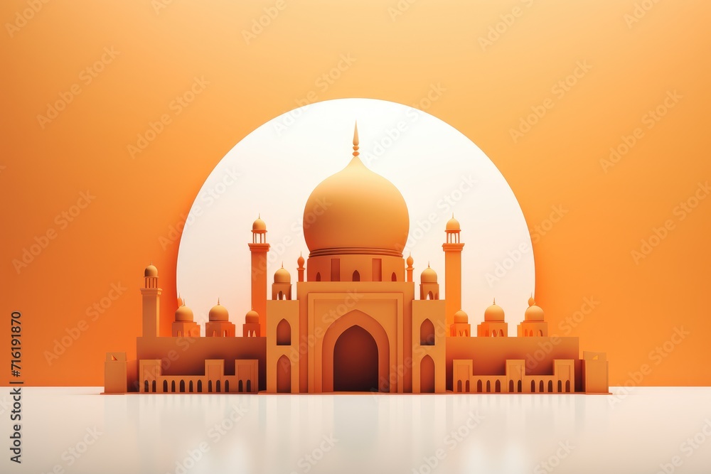 Ramadan Kareem background with mosque in paper cut style. Eid Mubarak Islamic concept