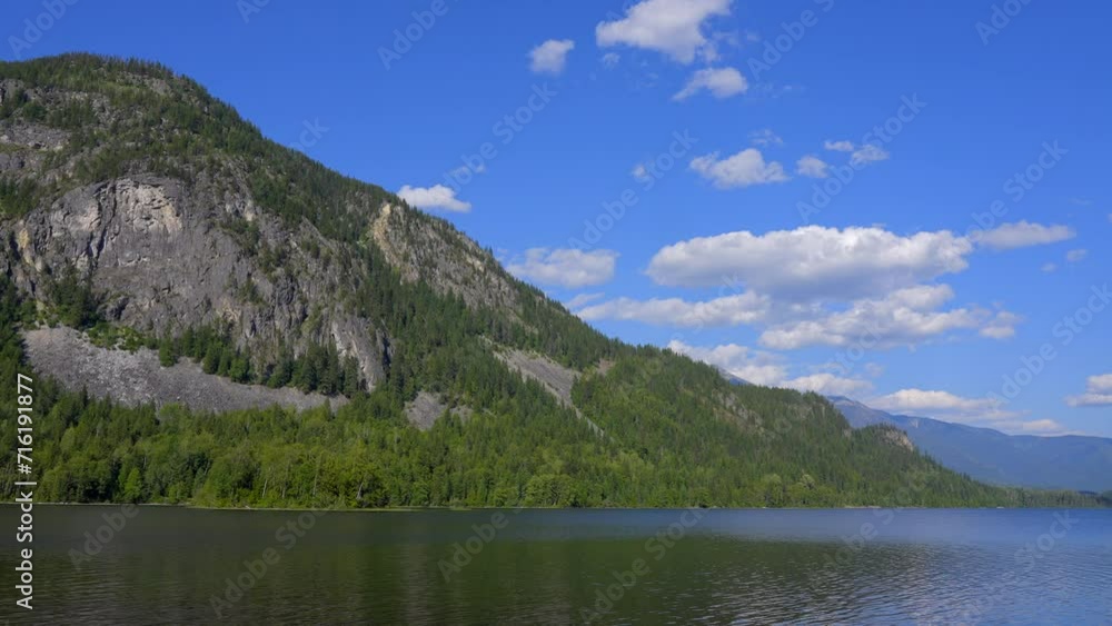 Establishing shot of lake with blue sky in Vancouver, Canada, North America. Day time on July 2023. Still camera view. ProRes 422 HQ. Establishing shot of lake with blue sky in Vancouver, Canada, North America. Day time on July 2023. Still camera view. ProRes 422 HQ.