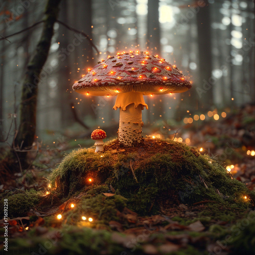 A magical toadstool littered with lights