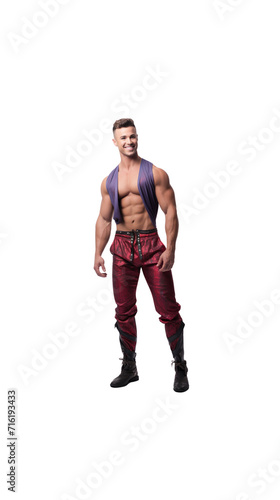 Male dancer standing smiling looking at camera Full body on transparent background © suteeda