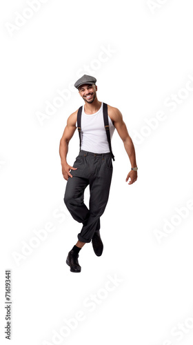 Male dancer standing smiling looking at camera Full body on transparent background