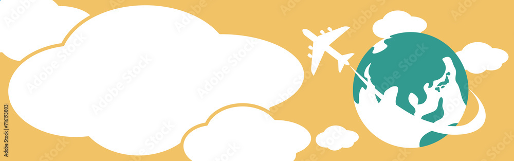 バナー　飛行機　トラベル　雲　フレーム　吹き出し　コピースペース　背景　シンプル　イラスト素材