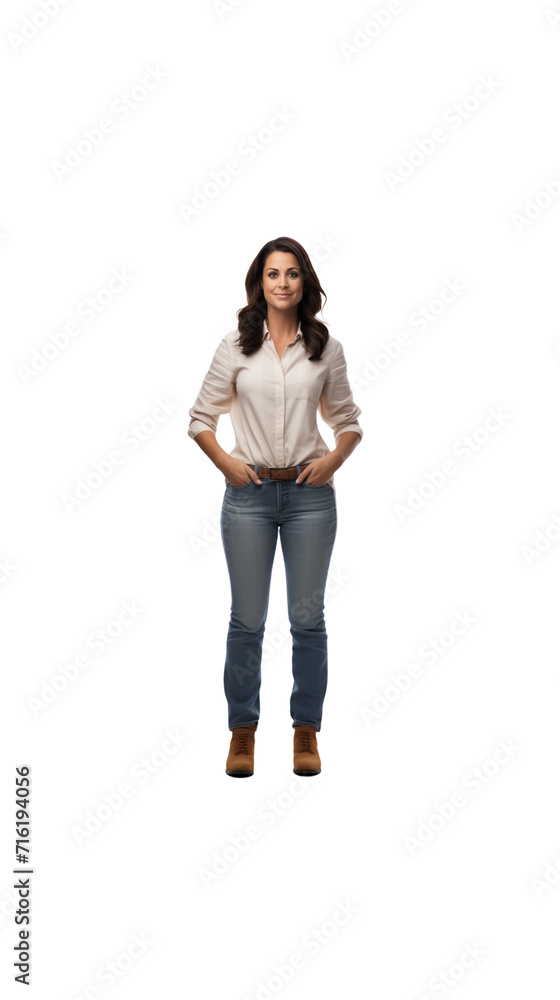 One vendor stands smiling, looking at the camera, full body on a transparent background. One vendor stands smiling, looking at the camera, full body on a transparent background.