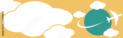 バナー　飛行機　トラベル　雲　フレーム　吹き出し　コピースペース　背景　シンプル　イラスト素材