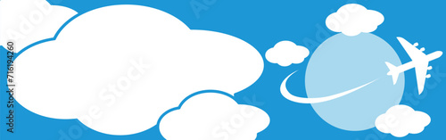 バナー　飛行機　トラベル　雲　フレーム　吹き出し　コピースペース　背景　シンプル　イラスト素材