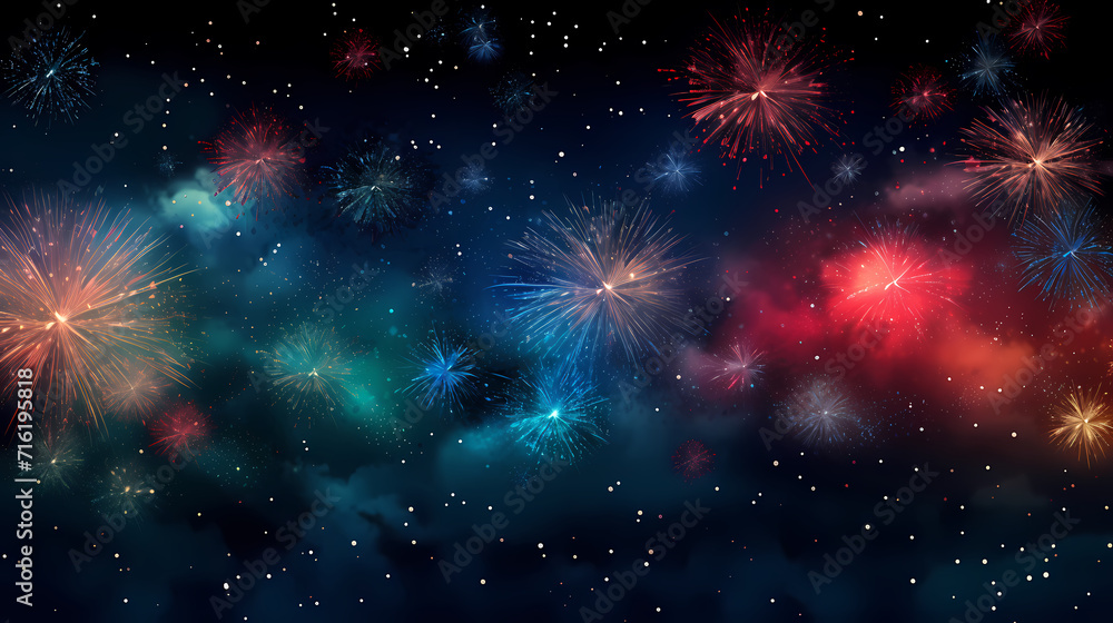 Beautiful fireworks background at night for holiday decoration Beautiful fireworks background at night for holiday decoration
