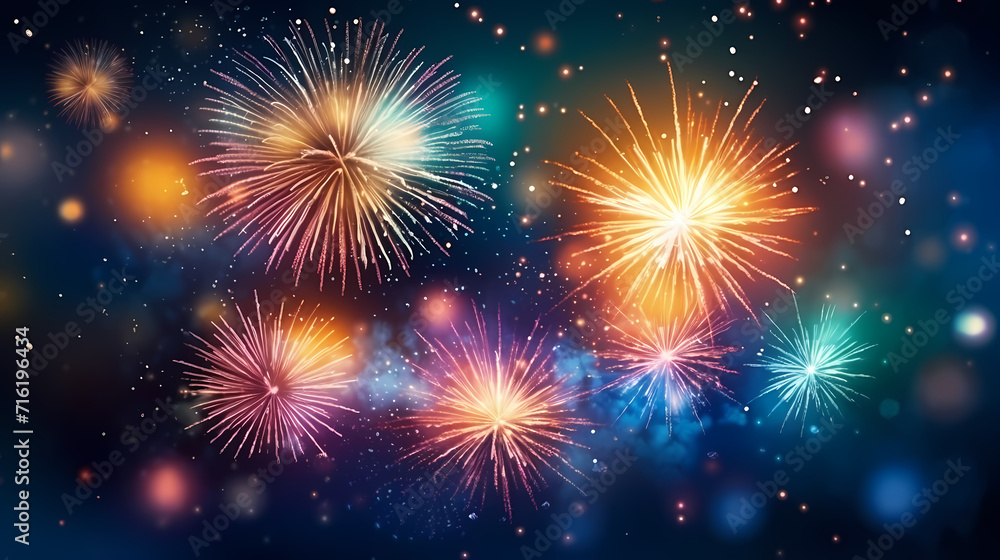 Beautiful fireworks background at night for holiday decoration