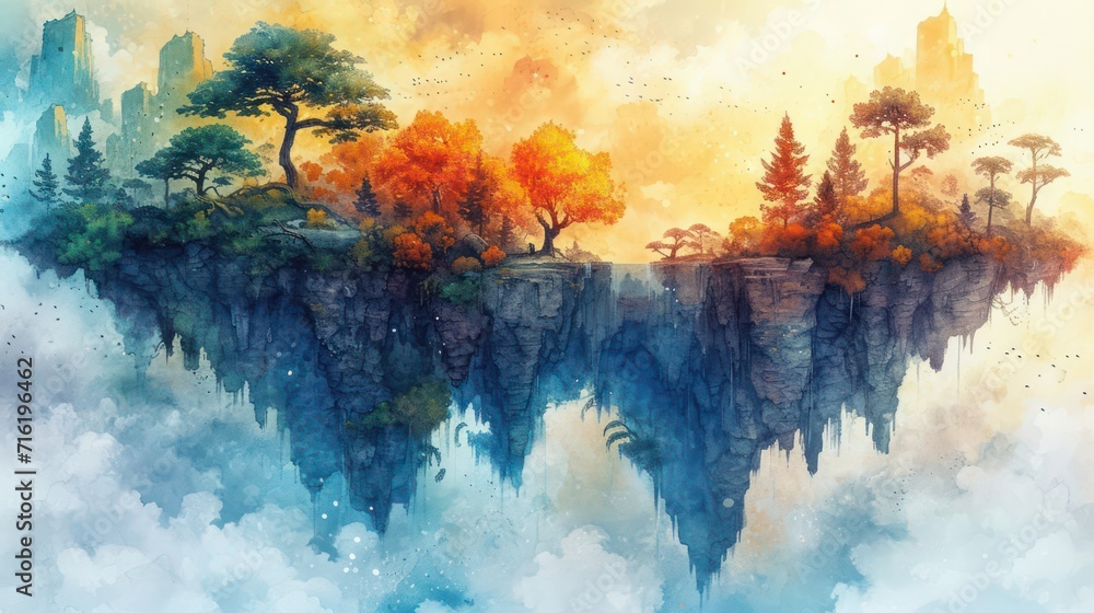 Surreal landscapes are brought to life in a watercolor masterpiece.