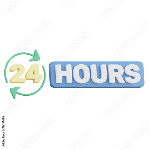 3d 24 hours icon illustration with isolated background