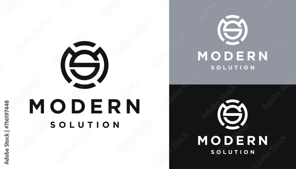Initial Letter MS S M SM Monogram with Circular Geometric Line Art For Business Brand Inspiration Logo Design Initial Letter MS S M SM Monogram with Circular Geometric Line Art For Business Brand Inspiration Logo Design