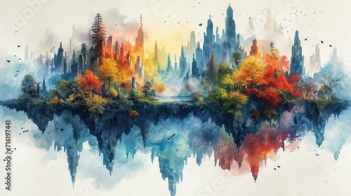 Fotografiet Surreal landscapes are brought to life in a watercolor masterpiece