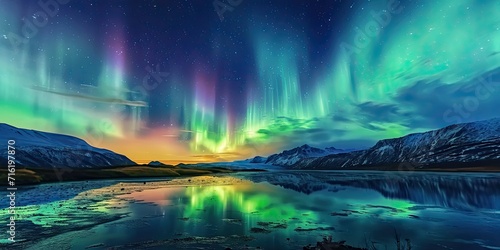 Ethereal beauty of the Northern Lights illuminates a stunning landscape. Captivating scene showcasing the wonders of nature and the enchanting allure of the aurora borealis © AI Farm