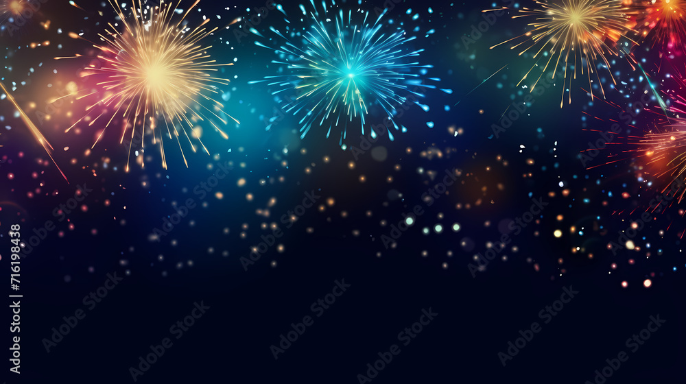 Naklejka premium Beautiful fireworks background at night for holiday decoration