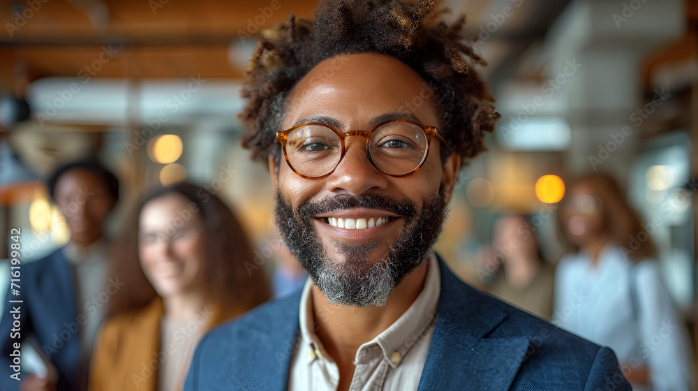 Close-up view of a smiling and confident African American male business executive - CEO - Professor - Office worker - blurred background - motivated black professional Close-up view of a smiling and confident African American male business executive - CEO - Professor - Office worker - blurred background - motivated black professional