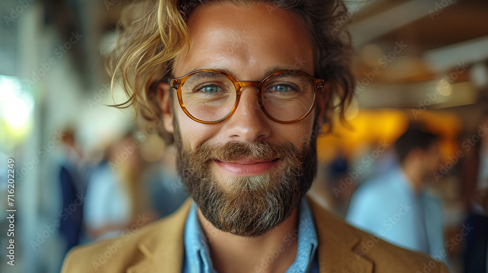 Close-up view of a smiling and confident white male business executive - CEO - Professor - Office worker - blurred background - motivated professional Close-up view of a smiling and confident white male business executive - CEO - Professor - Office worker - blurred background - motivated professional