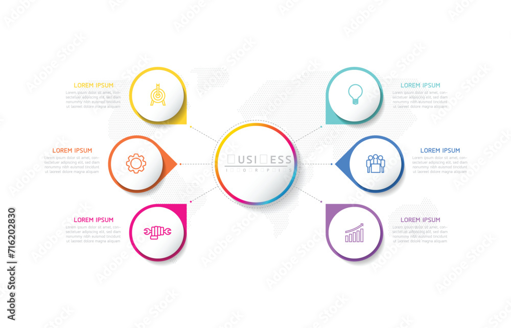 Vector infographic business presentation template with circular interconnection with 6 options. Vector infographic business presentation template with circular interconnection with 6 options.