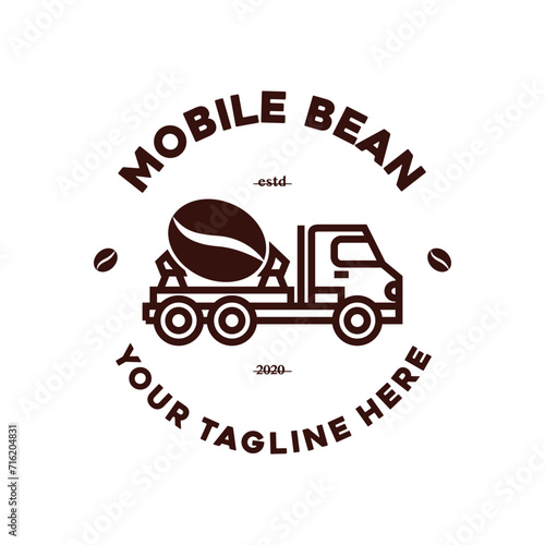 Unleash the mobile coffee experience with our truck bean logo. A perfect blend of mobility and caffeine bliss. Elevate your on-the-go coffee journey with our distinctive and flavorful mark