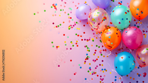 An explosion of joy and vibrancy as colorful balloons and confetti fill the air, transforming any space into a lively party scene