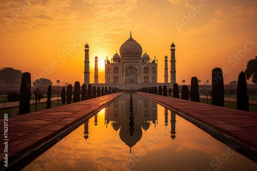 A sunrise over the Taj Mahal in India. © ToonArt