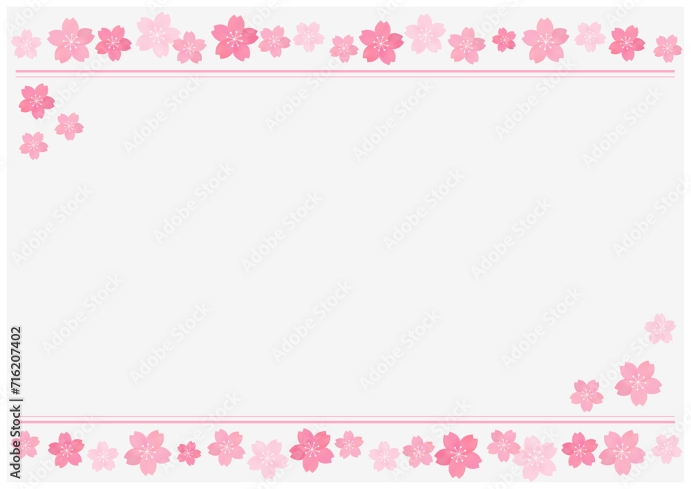 桜の花が美しい春の桜フレーム背景15薄色