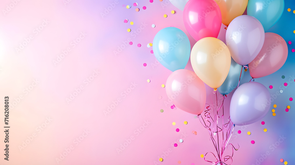 A vibrant display of celebration as a pink bouquet of balloons and confetti burst with joy and color