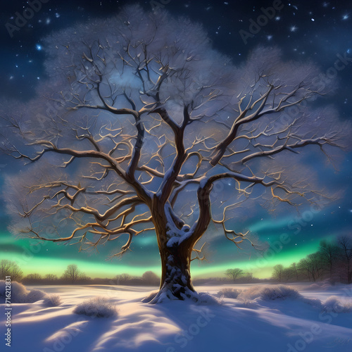 Winter Wonderland  Aurora Borealis Over Snowy Forest