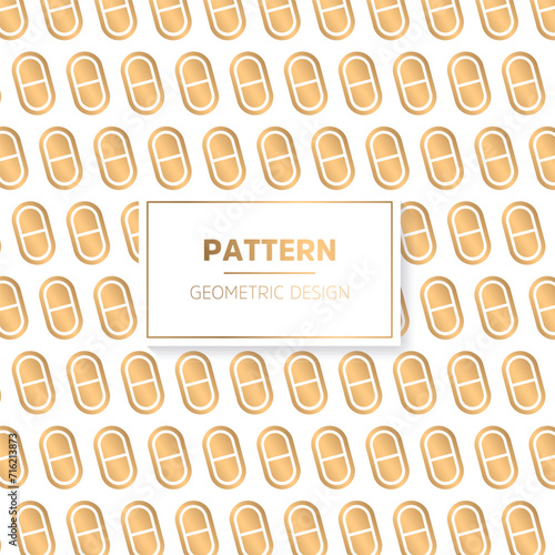 Seamless tablet capsule, medical pattern. Abstract vector background. Gold and white color.