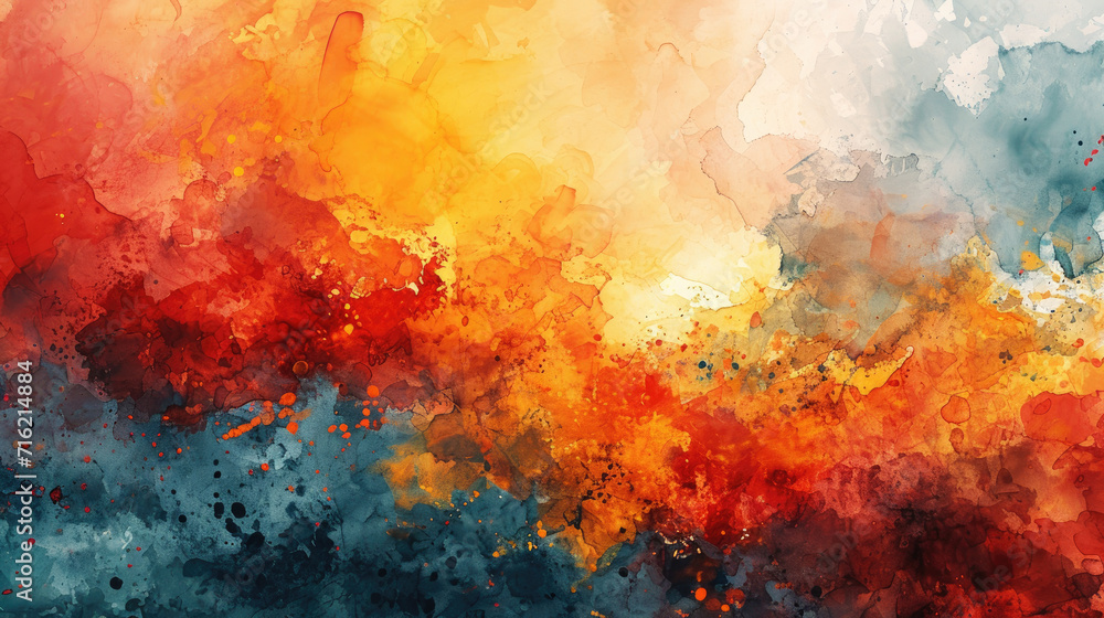 Abstract watercolor background combining red, orange and yellow colors