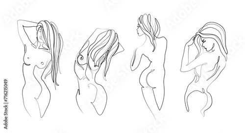Woman abstract portrait set  continuous line drawing  small tattoo  print for clothes and logo design  emblem or logo design  silhouette one single line  isolated vector illustration.