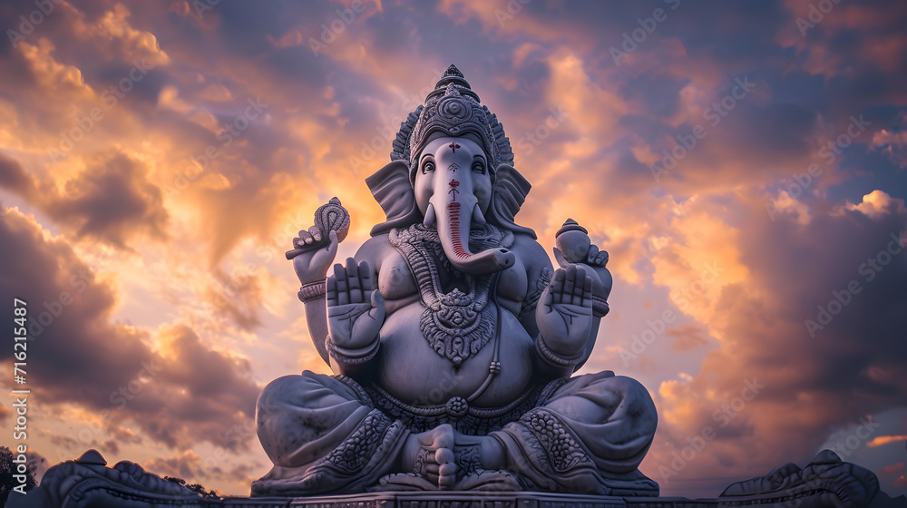 Lord ganesha sculpture at beautiful sunset. Goddess ganesh festival. Lord ganesha sculpture at beautiful sunset. Goddess ganesh festival.