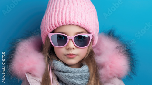 Cute little girl wearing pink hat and sunglasses. Perfect for summer or vacation-related designs